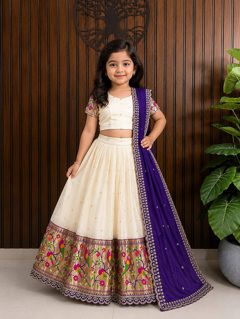 Paithani Silk Kids Lehenga Choli with Heavy Zari Weaving