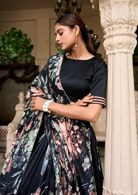 Premium Dolla Tusser Silk Chaniya Choli with Floral Print & Designer Dupatta