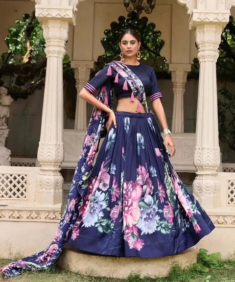 Premium Dolla Tusser Silk Chaniya Choli with Floral Print & Designer Dupatta