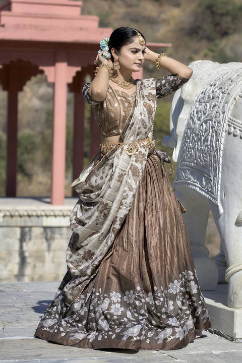 Premium Dolla Tusser Silk Chaniya Choli with Floral Print & Designer Dupatta