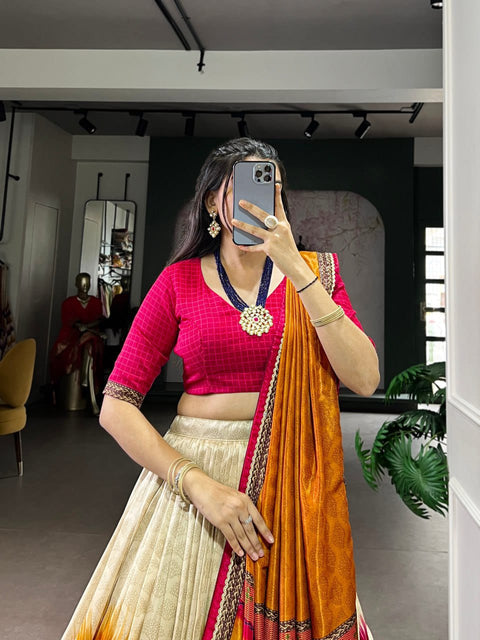 Dolla Tusser Silk Chaniya Choli | Foil Print Designer Lehenga