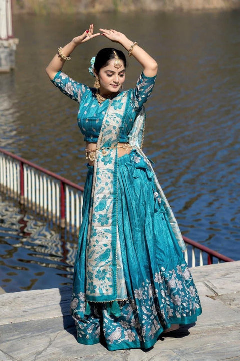 Premium Dolla Tusser Silk Chaniya Choli with Floral Print & Designer Dupatta
