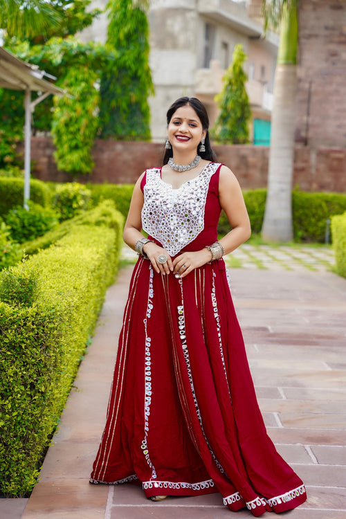 Women's Navratri Special Pure Rayon Lehenga Choli with Real Mirror Work and Coding Thread Embroidery