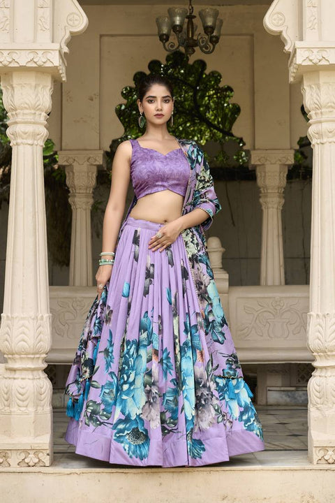 Premium Dolla Tusser Silk Chaniya Choli with Floral Print & Designer Dupatta