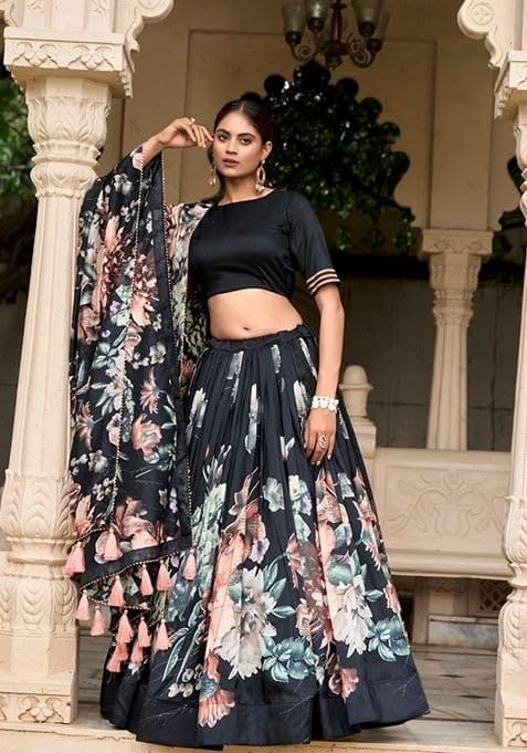 Premium Dolla Tusser Silk Chaniya Choli with Floral Print & Designer Dupatta